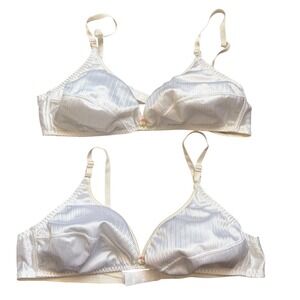 Pink Vintage Coquette White Pleated Wireless Bra 2 Pack Floral Detail 38B